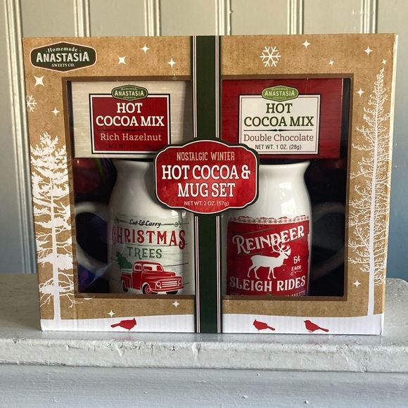 BNIB- Nostalgic Christmas Trees & Reindeer Rides Milk Jug Mugs & Hot Cocoa Set - Picture 7 of 15